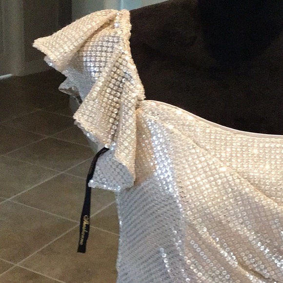 Shoshanna midnight Tessa dress, metallic, assymetric hem, size 6, NWT - Picture 2 of 14